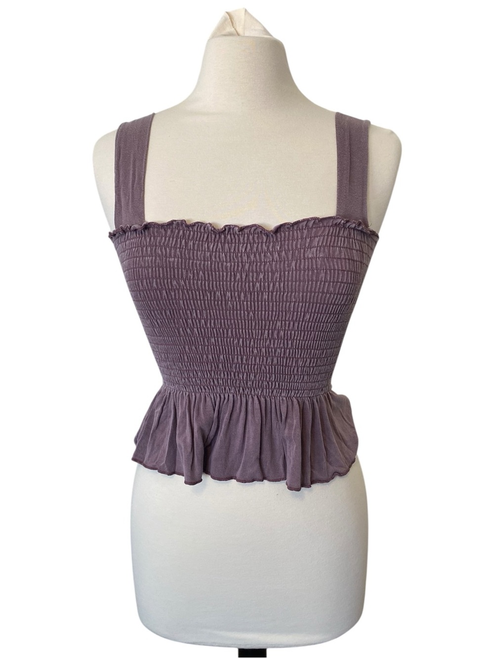 Urban Outfitters Demi Smocked Peplum Tank Top Small Plum Ruffle Stretch